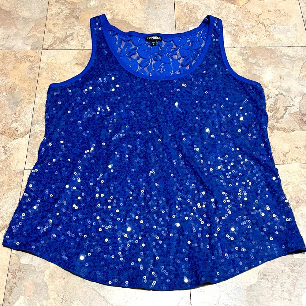 EXPRESS  I  Sequin Front, Lace Design Back Tank Top